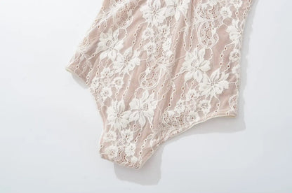 Sexy See Through Lace With Lining Backless Spaghetti Strap Bodysuit Woman Sling Tight Short Jumpsuit Slim Fit Rompers Playsuits