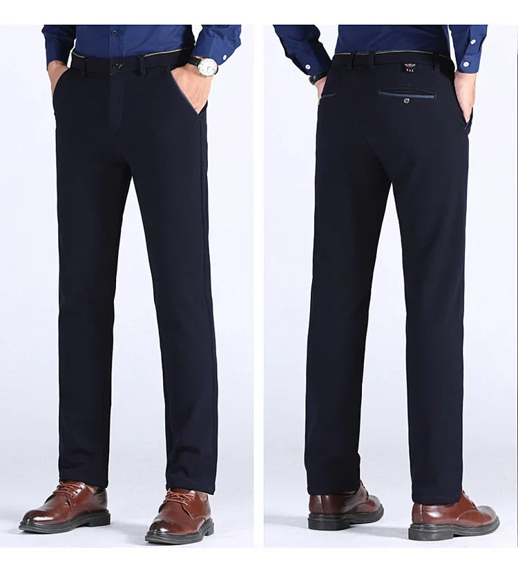 2025 Winter New Thickened Straight Slim Warm Business Casual Office Male Velvet Trousers Classic Men's Fleece Casual Pants