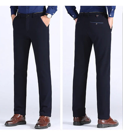 2025 Winter New Thickened Straight Slim Warm Business Casual Office Male Velvet Trousers Classic Men's Fleece Casual Pants