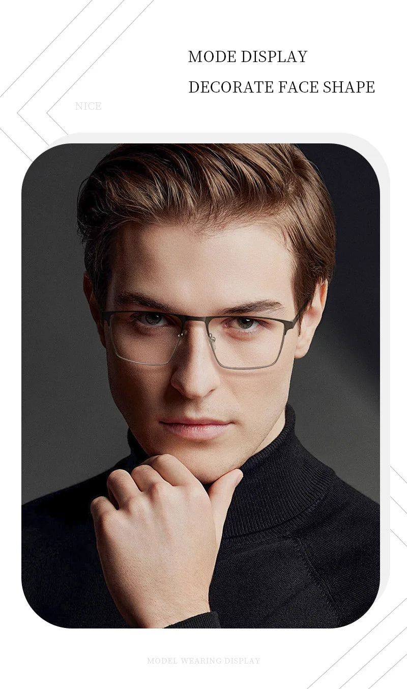 New Metal Eyeglasses Square Frame Business Casual Anti-blue Light Reading Glasses Men's Prescription Customized 6915