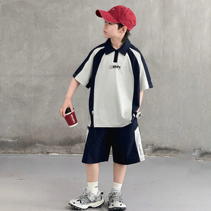 Children New Summer Polo Shirt Set Top And Bottom 2 Pieces Clothing Set for Tween Boys Casual Tracksuit Kids School Outfit Wear