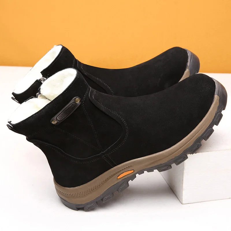 Men's sheepskin and wool integrated snow boots, real leather and fur, winter thick and warm boots slip resistance for Men's ﻿