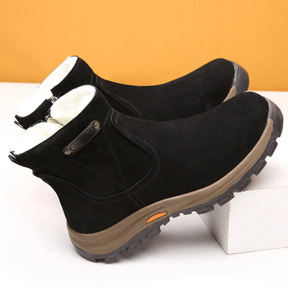 Men's sheepskin and wool integrated snow boots, real leather and fur, winter thick and warm boots slip resistance for Men's ﻿