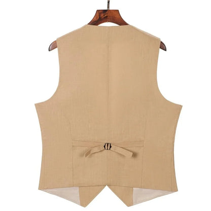 Men's Summer Linen Vest  V Neck Suit Waistcoat Casual Vest Regular Fit Men's Linen Vest