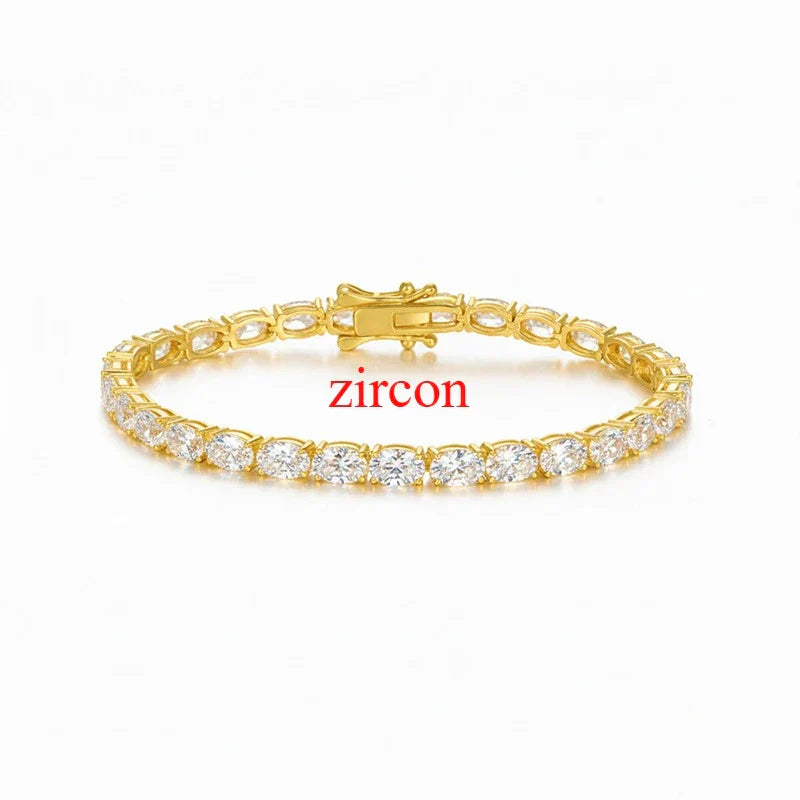 0.3-1.5CT Oval Cut Moissanite Hip-hop Tennis Bracelets for Women Men Lab Diamond Wedding Party 100% S925 Silver Chain