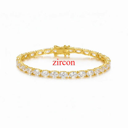 0.3-1.5CT Oval Cut Moissanite Hip-hop Tennis Bracelets for Women Men Lab Diamond Wedding Party 100% S925 Silver Chain
