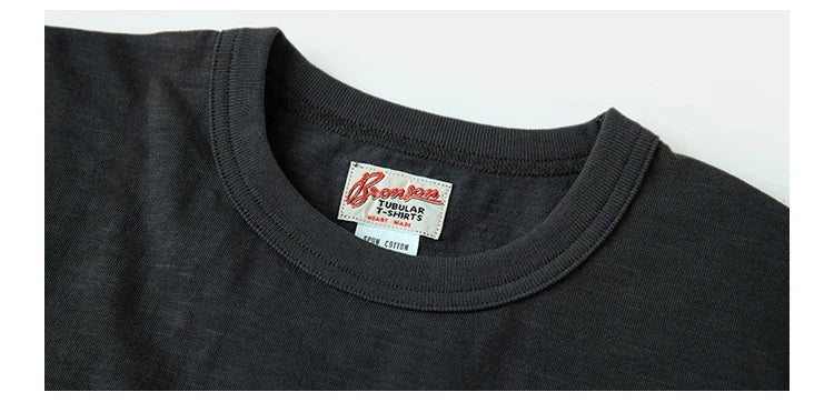 Rugged Bronson Loopwheel Tubular Pocket T-Shirt 220g Slub Cotton Men's Seamless Side Tee Short Sleeve