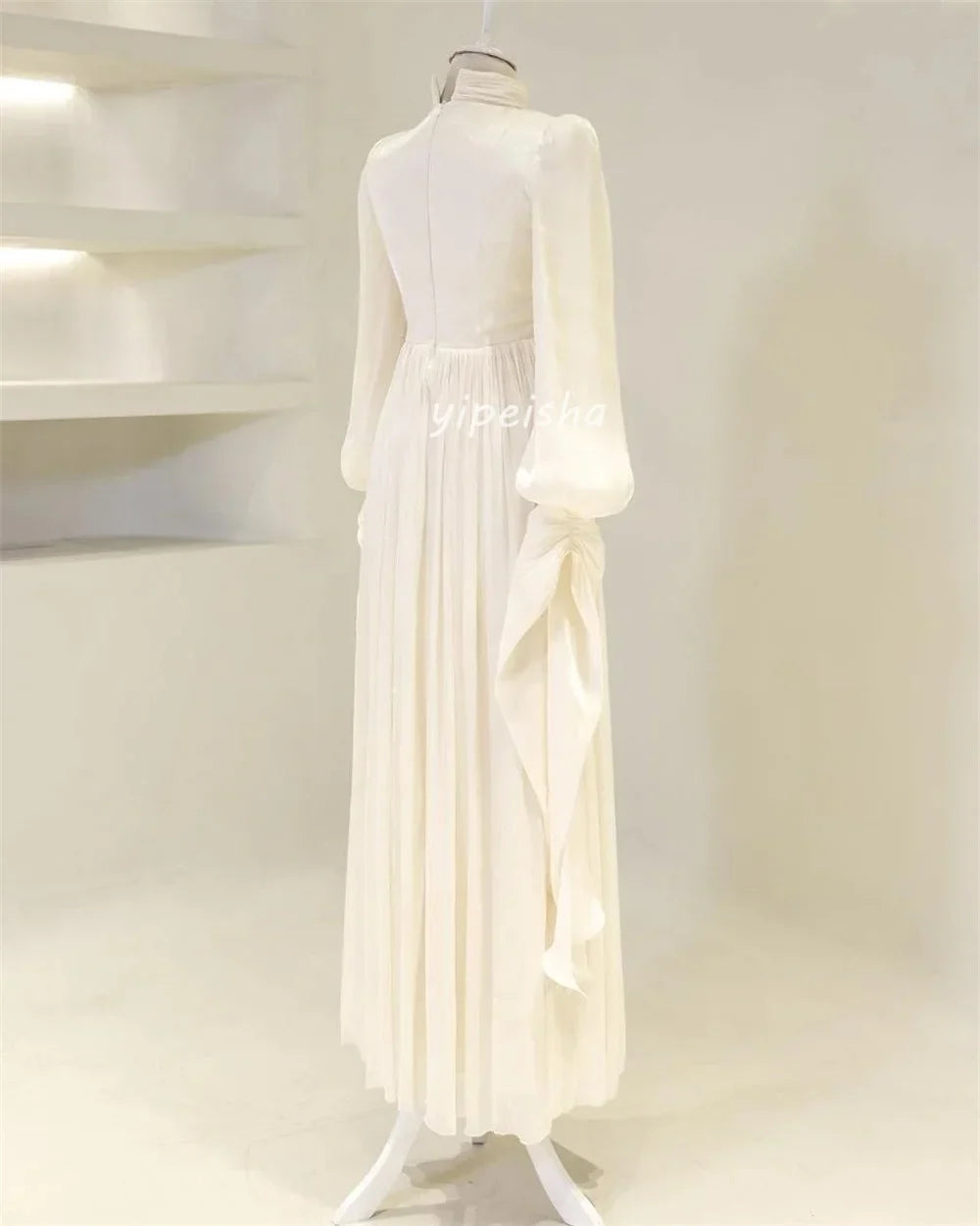 Customized Modern Style Intricate Pleat Ruched Draped A-line High Collar Long Dresses Bespoke Occasion Dresses Sizes Available