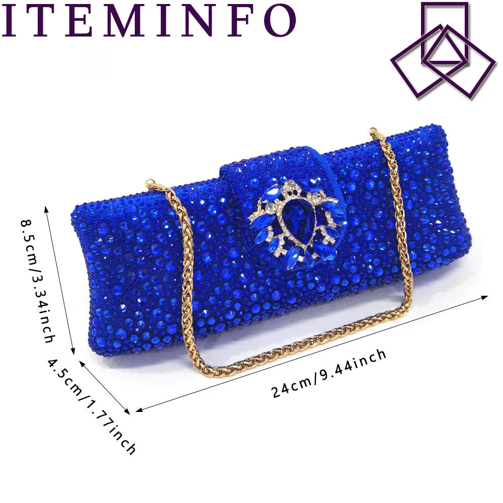 Royal Blue Sandals for Women 2024 Luxury Wedding Pumps Med Heels Rhinestone Design Party Shoes and Bags Set