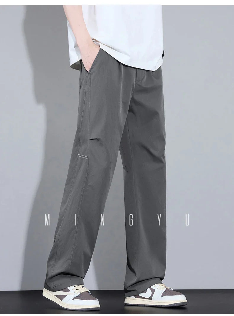 2026 New High Quality Summer Casual Pants Men Solid Color Straight Work Light Gray Outdoor Style Youth Khaki Thin Trousers Male