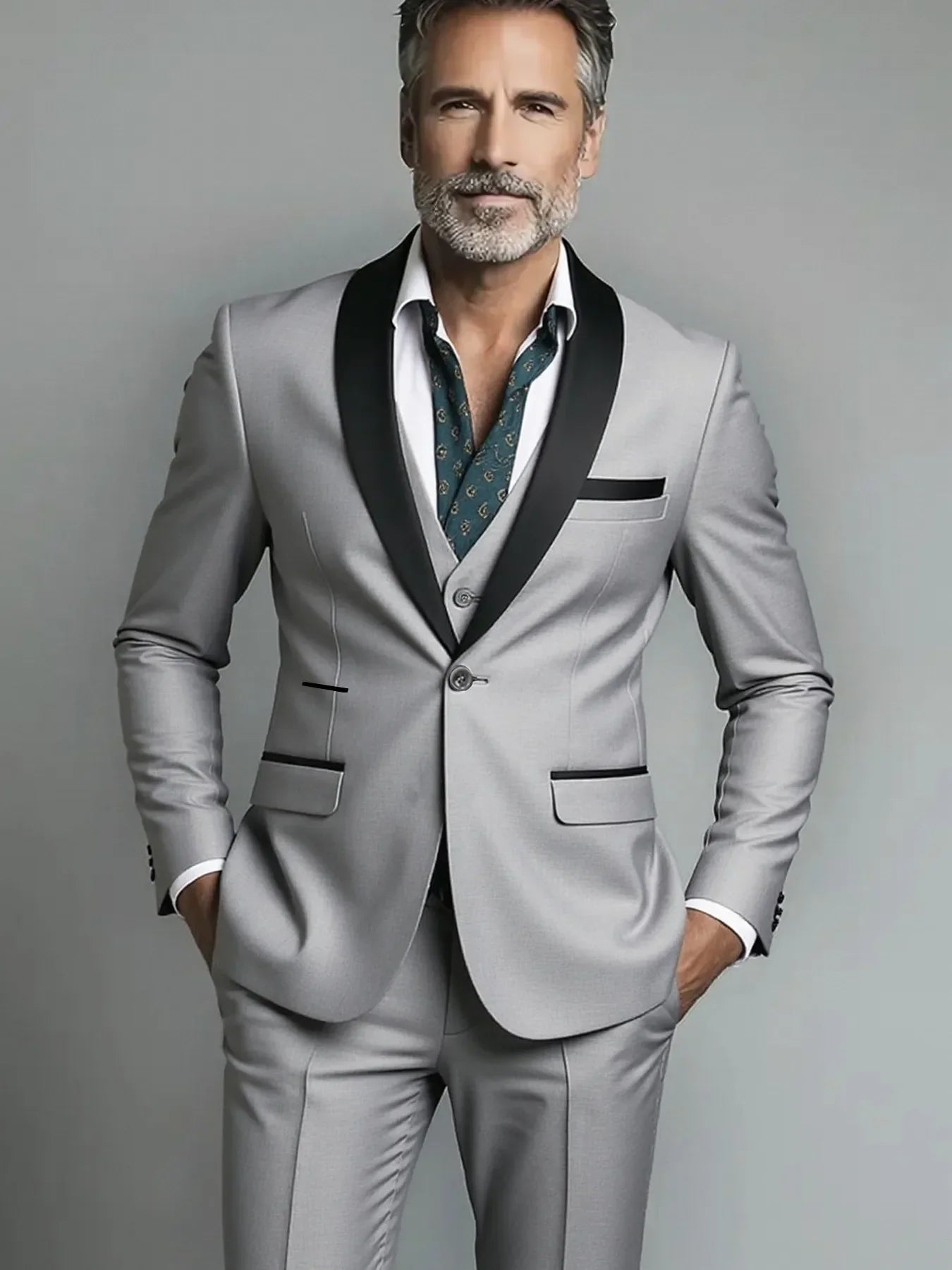 Black White Men Autumn Wedding Party Three Pieces Set Large Size Male Blazer Coat Pants and Vest Fashion Slim Fit Suit