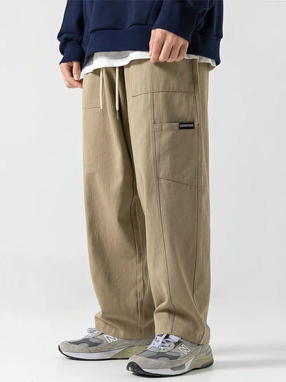 100% Cotton Casual Straight Cargo Pants Men Loose Wide Leg Long Trousers Korean Popular Clothes 2024 New