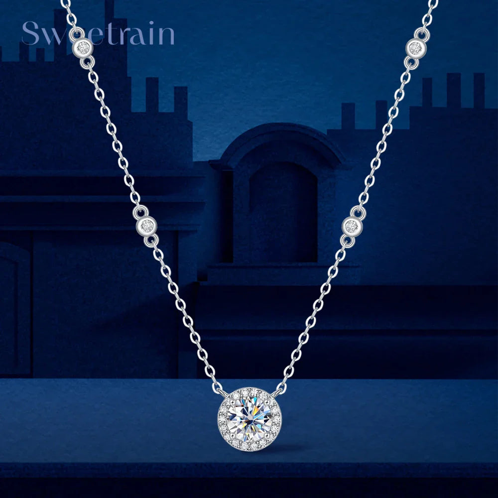 Certified 1 Carat Bazel Moissanite Necklace D Color Lab Created Diamond 925 Silver Choker Chain  for Women Jewelry Gift With GRA