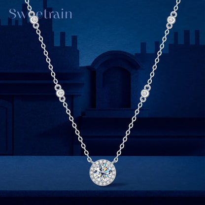 Certified 1 Carat Bazel Moissanite Necklace D Color Lab Created Diamond 925 Silver Choker Chain  for Women Jewelry Gift With GRA