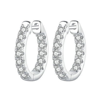 Platinum Plated Moissanite Hoop Earrings for Women, D Color Round Cut Lab Diamond 925 Silver Hypoallergenic Earrings
