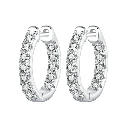 Platinum Plated Moissanite Hoop Earrings for Women, D Color Round Cut Lab Diamond 925 Silver Hypoallergenic Earrings
