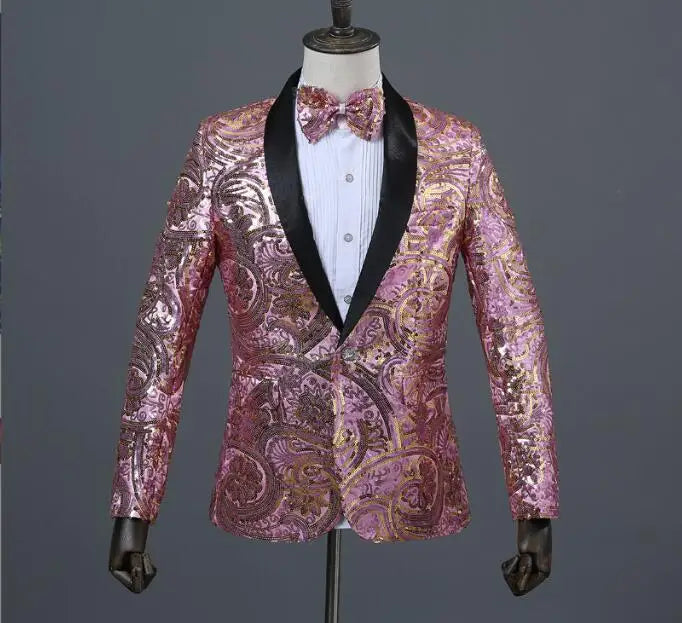 2026 New Men's Red Suit Jacket, Wedding Party Slim Dress Coat, Sequin Decoration Luxurious Blazers Blue Green Terno Masculino