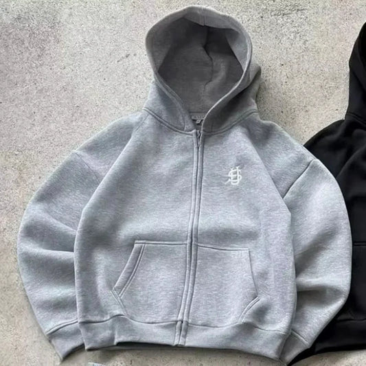 Y2k High Street Zip Embroidery Pattern Men's Hoodies Oversized Loose Sweatshirts Pullover Women Hip Hop Zip Hoodie Vintage Pants