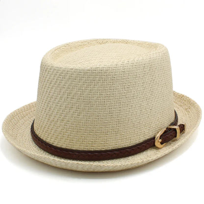 Men Women Straw Pork Pie Hats Summer Sunhat Boater Caps Sailor Sombrero Beach Fedora Trilby Outdoor Travel US Size 7 1/4 UK L