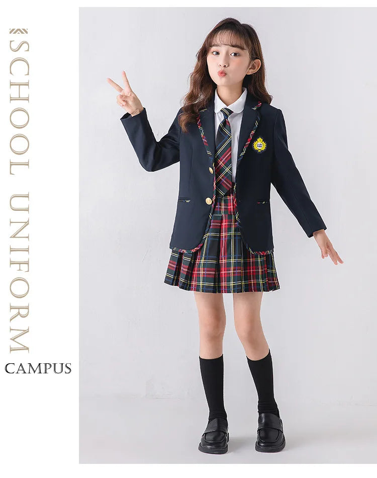 Children School Uniform Girls Jacket Plaid Skirt Suits Boys Formal Dress Toddler Student Clothes Sets Kids British Class Outfits
