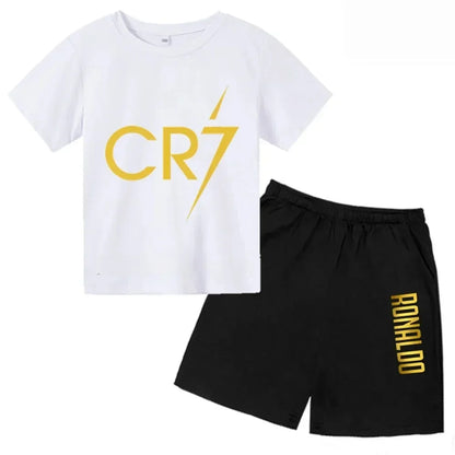 Summer CR7 Printed Short Sleeve Children Set Casual Fashion Tops and Shorts 2pcs Set Kid Boys Girls Sports Tshirts Set Outfits