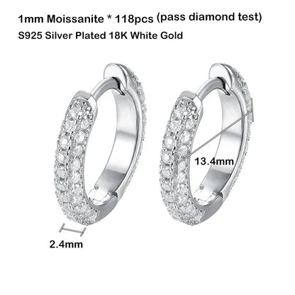 Luxury Designer 0.8cttw D Color Full 1mm Moissanite Hoop Earrings S925 Sterling Silver Earring For Women Party Fine Jewelry