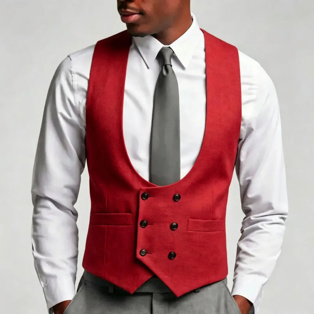 Men Vest Gray Solid Double Breasted Waistcoat For Wedding Groom Banquet Party Business Work Office Casual Daily Men Suit Vest