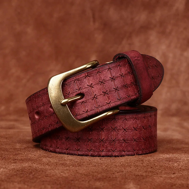 3.8CM High Quality Pure Cowhide Genuine Leather Men's Brass Buckle 5.5mm Thick Belts Retro Jeans Waistband Male Belts for Men