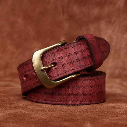 3.8CM High Quality Pure Cowhide Genuine Leather Men's Brass Buckle 5.5mm Thick Belts Retro Jeans Waistband Male Belts for Men