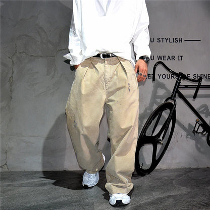 ‌Japanese Premium Vintage Distressed Paint Splash Cargo Pants Men Streetwear Loose Casual Straight Leg Haram Trousers Trendy