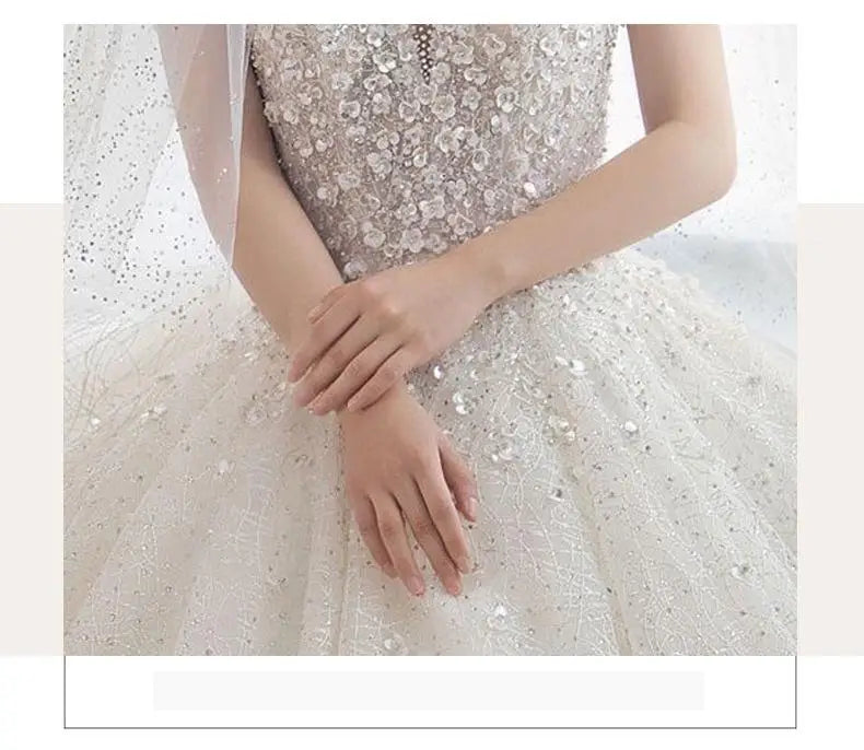 Luxury Short Sleeve Wedding Dress 2026 New Bridal Dress V Neck Beading Shinning Ball Gown Sweep Train Vestido  Noiva Customized