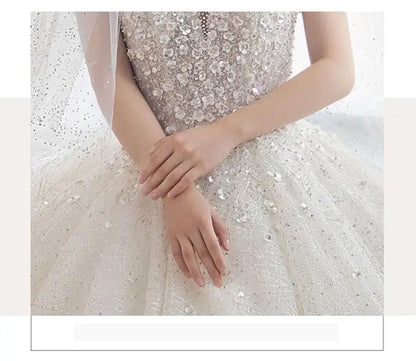 Luxury Short Sleeve Wedding Dress 2026 New Bridal Dress V Neck Beading Shinning Ball Gown Sweep Train Vestido  Noiva Customized