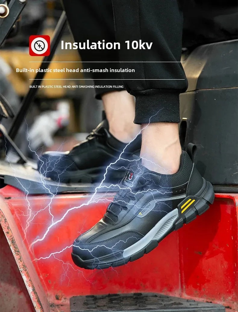 New Fashion 2025 Genuine Leather Insulation 10KV Work Safety Shoes Indestructible Multifunctional Sneakers Waterproof Male Boots