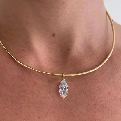 3carat Solitaire Marquise Cut Moissanite Collar Necklace for Women Sparkling Diamond Pendant Omega Neck Chain with Certificate