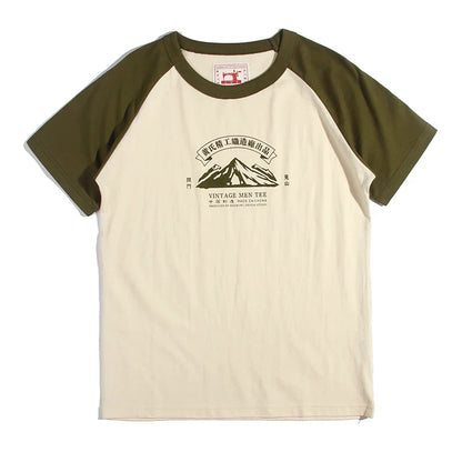 2024 Summer New Stitching Raglan Sleeve Man Retro Tshirt Women Casual Chinese Printing T-shirts Student Green Red Tee