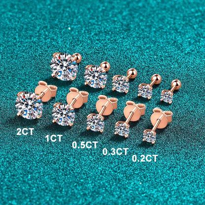 0.2ct 1ct 2ct Moissanite Stud Earrings For Women 925 Sterling Silver with Champagne Gold Plated Wedding Women's Earrings