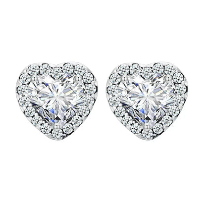 18K Gold Heart CZ Stud Earrings 925 Sterling Silver Hypoallergenic Classic Halo Earrings Circle Setting Women Dating Gift