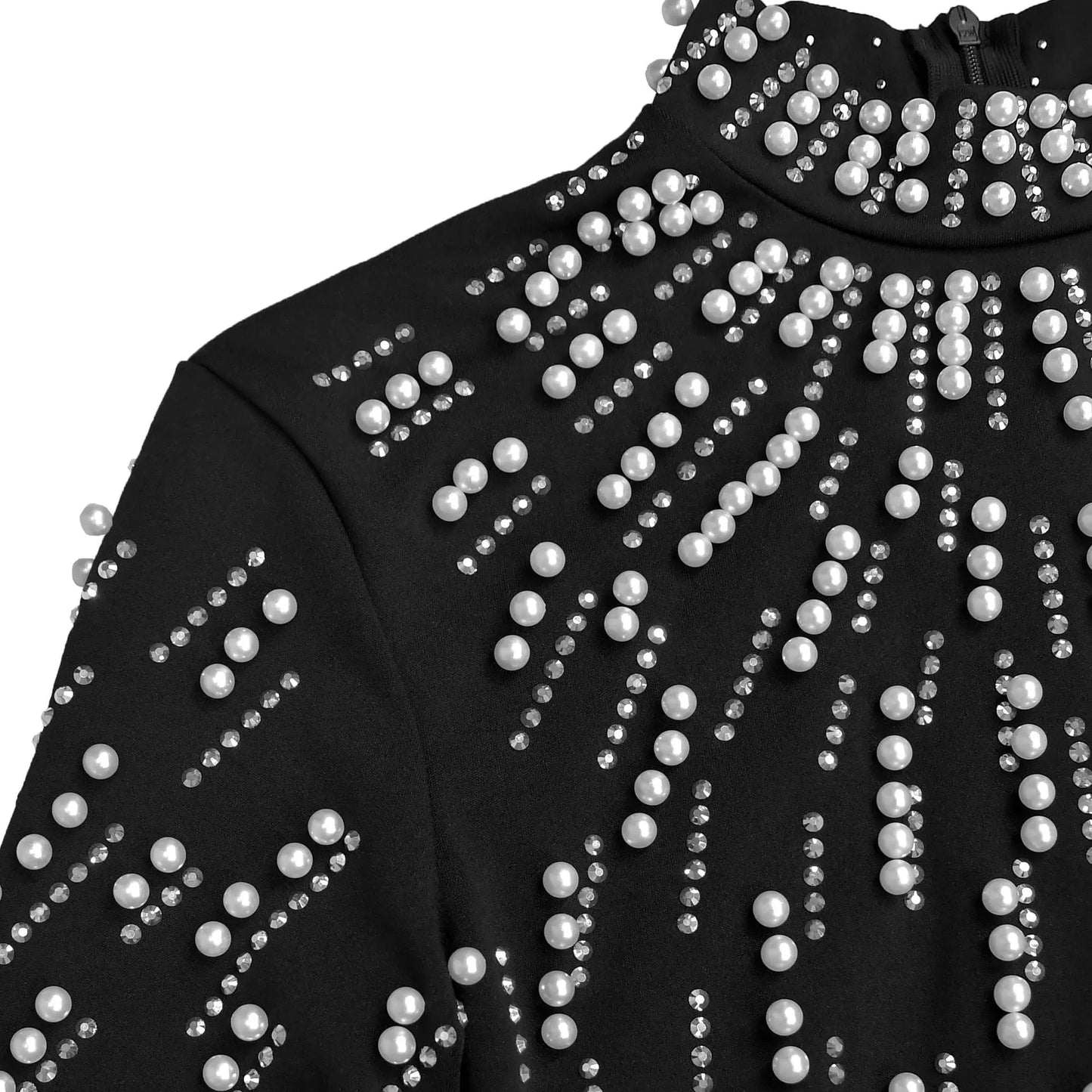 Temperament Elegant Party Diamond Pearl Long Bodycon Dress Women O Neck Long Sleeve Glitter Club Evening Black Sheath Maxi Dress