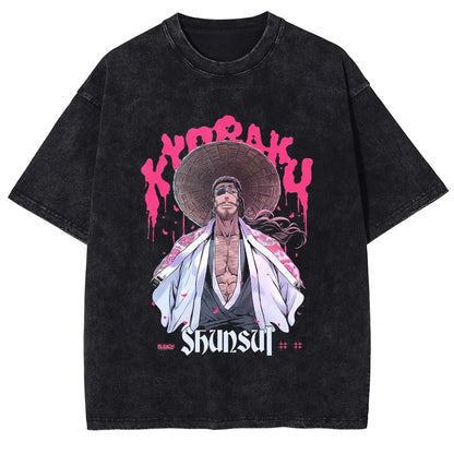 Japan Classic Anime BLEACH Zaraki Kenpachi Print T-shirt Men WomenCasual Tees Vintage Style Cotton Clothing Harajuku Washed Tops