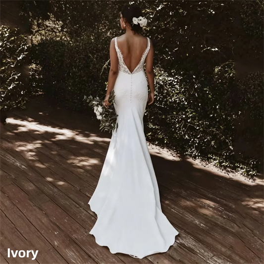 Classic Lace Mermaid Wedding Dress Elegant V-Neck Spaghetti Straps Appliqued Open Back Bridal Gowns Vestidos De Novia Customized