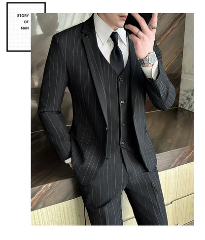 2025 High-Quality Wedding Suit Three-Piece Set Striped Business Casual Fashion Vest Trousers Ensemble Handsome Boutique Trend
