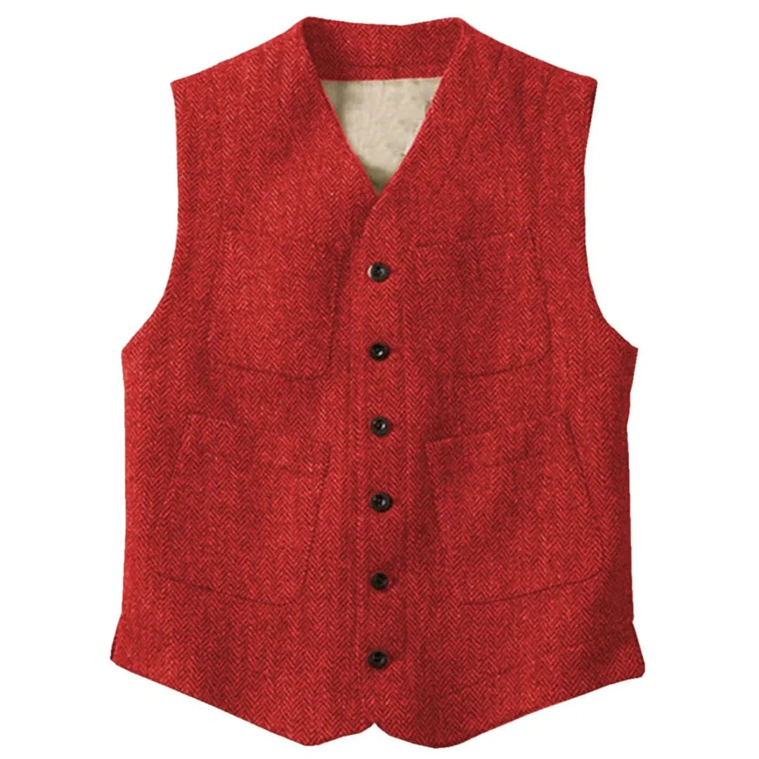Men Vest Brown Herringbone Single Button With Pocket Waistcoat For Wedding Party Business Work Office Daily Men Suit Vest