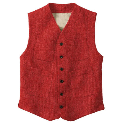 Men Vest Brown Herringbone Single Button With Pocket Waistcoat For Wedding Party Business Work Office Daily Men Suit Vest