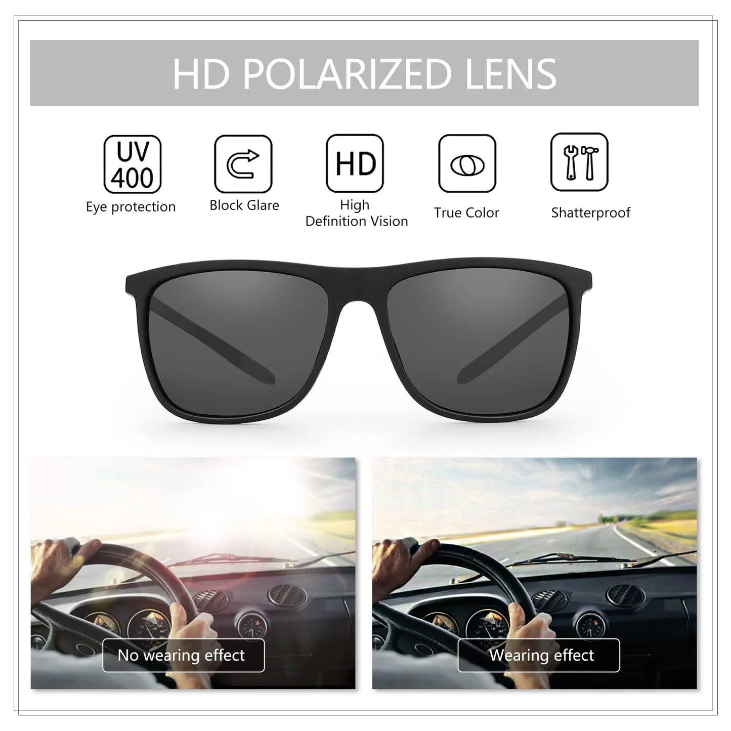Square Polarized Sunglasses for Men Ultralight Carbon Fiber Sun Glasses Driving Fishing Golf Sports UV400 Protection