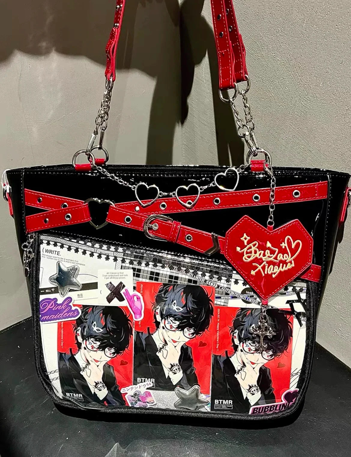 Aesthetic Underarm Ita Bag Streetwear Girl Transparent Shoulder Bag Heart Shape Chic Chain Handbag DIY Display Crossbody Bag