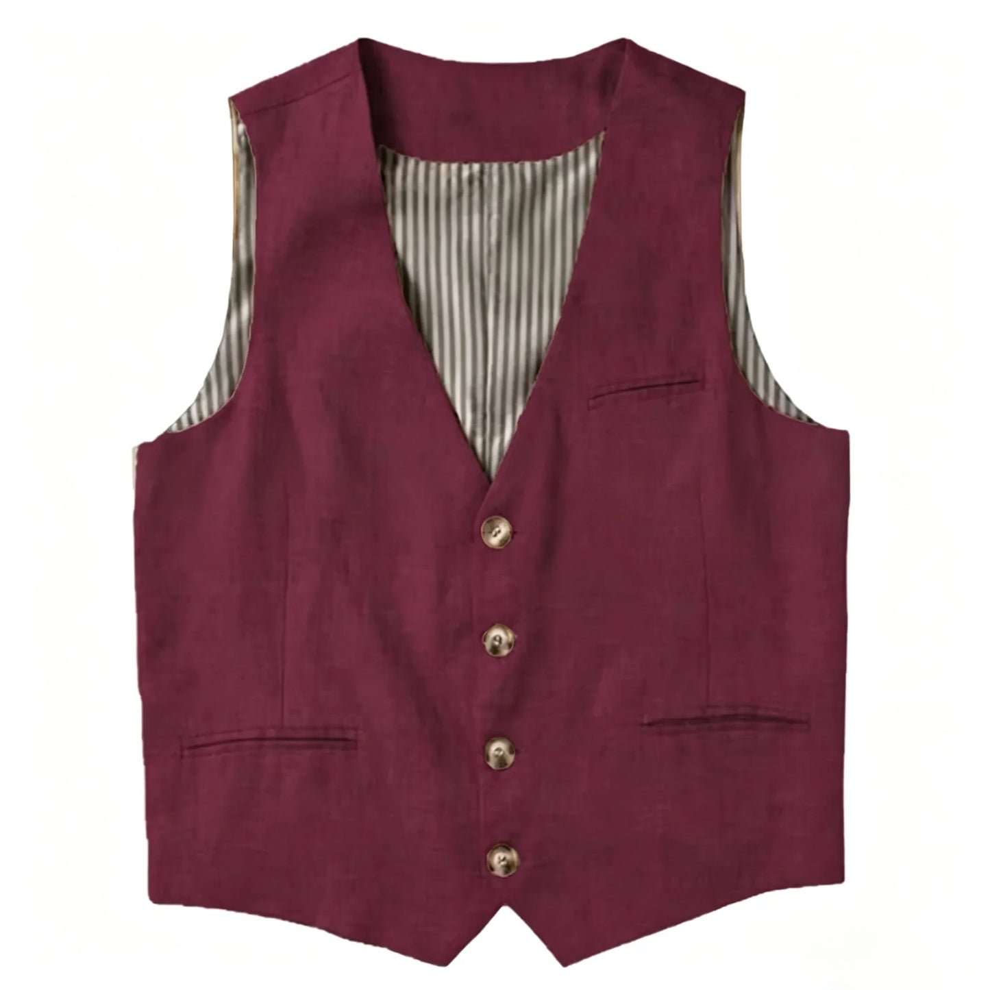 Beige Linen Men's Vest V Neck Summer Waistcoat Single Breasted Light Weigt Men's Suits Vest
