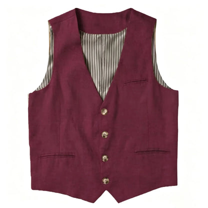 Beige Linen Men's Vest V Neck Summer Waistcoat Single Breasted Light Weigt Men's Suits Vest