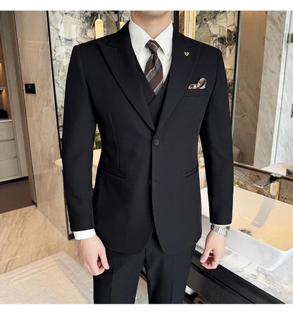 Slim-Fit Three-Piece Set Korean Style Two-Button Groomsmen Formal Wedding Business Suit Handsome Groom Best Man Dress High-