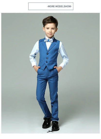Boys Wedding Suit Baby Kids Vest Shirt Pants Bowtie 4PCS Photography Suit Child Birthday  Ceremony Costume Teenager School Set