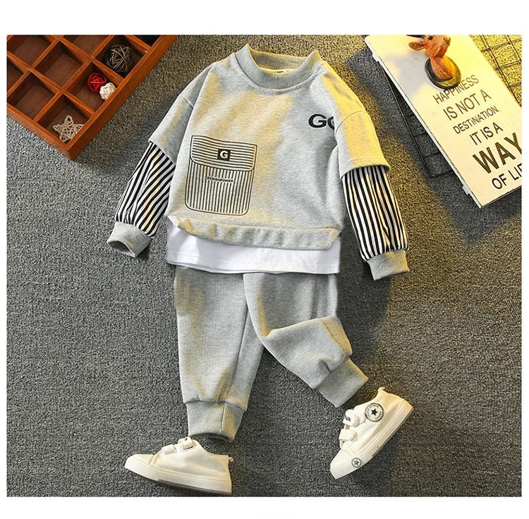 Spring Autumn Girls Boys Striped Patchwork Workout Sweatshirt+Sweatpant Set School Kid 2PCS Tracksuit Child Jogger Outfit 3-14Yr